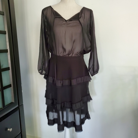 Ivanka Trump Sheer Tiered Black Dress - Picture 4 of 16